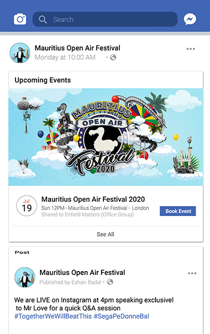 Social Media - Mauritius Festival 2020 - Facebook post