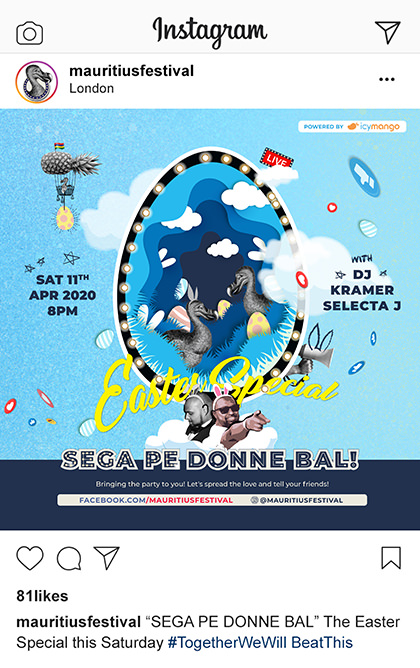 Social Media - Mauritius Festival 2020 - Instagram post